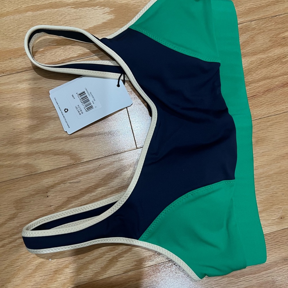 The upside Green and Navy Sports Bra